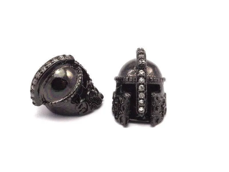 1 Pc Gunmetal Gladiator Helmet Beads, Cz Micro Pave Bead 15x10mm W00743 R61