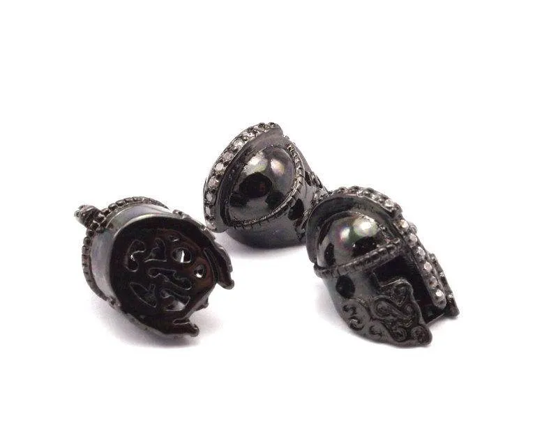 1 Pc Gunmetal Gladiator Helmet Beads, Cz Micro Pave Bead 15x10mm W00743 R61
