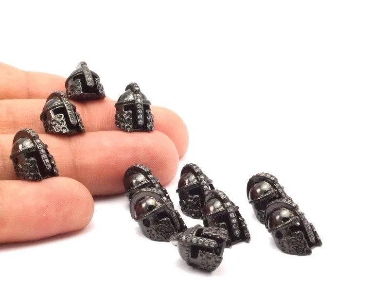 1 Pc Gunmetal Gladiator Helmet Beads, Cz Micro Pave Bead 15x10mm W00743 R61
