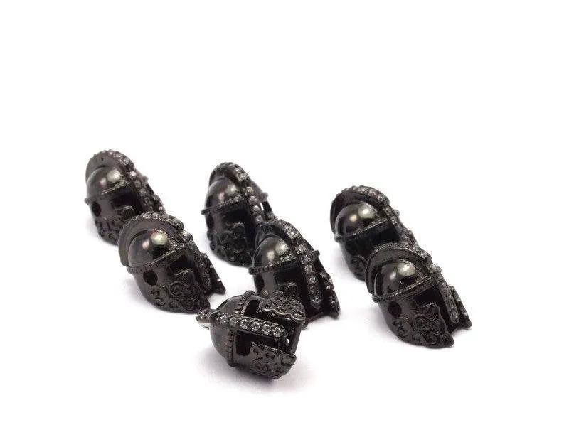 1 Pc Gunmetal Gladiator Helmet Beads, Cz Micro Pave Bead 15x10mm W00743 R61