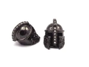 1 Pc Gunmetal Gladiator Helmet Beads, Cz Micro Pave Bead 15x10mm W00743 R61