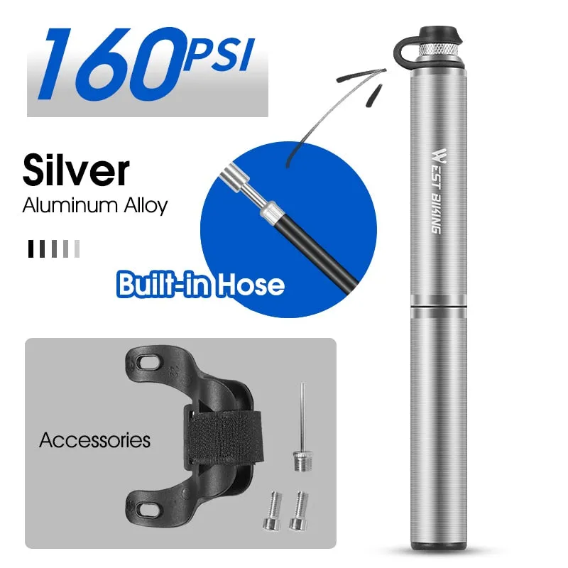 160PSI High Pressure Bike Pump Hose MTB Road Bicycle Tire Inflator Schrader Presta Valve Ball Portable Mini Pump