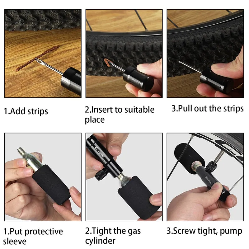 2 in 1 Mini Bike Pump CO2 Inflator Bicycle Tubeless Tire Repair Tool Presta & Schrader Valve MTB Cycling Air Pump