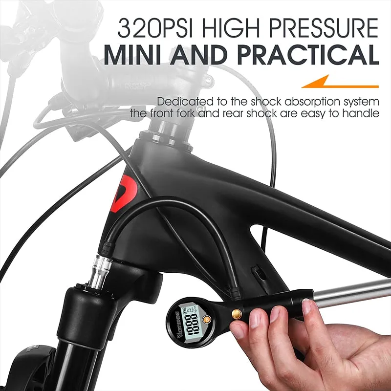 320psi High Pressure Bike Air Shock Pump With Digital Gauge For Fork & Rear Suspension Schrader Valve MTB Bicycle