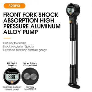 320psi High Pressure Bike Air Shock Pump With Digital Gauge For Fork & Rear Suspension Schrader Valve MTB Bicycle