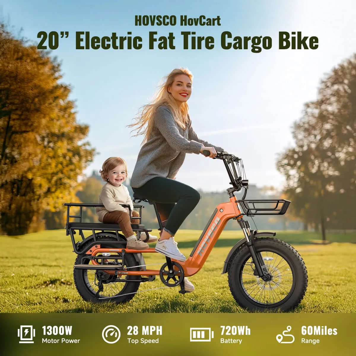 HOVSCO HovCart 20“ Step-Thru Electric Fat Tire Cargo Bike